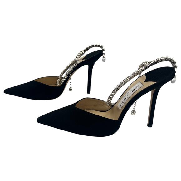 Jimmy Choo Saeda 100 Crystal Embellished Suede Pointed Toe Pumps Black 37 / 7 - Picture 5 of 12